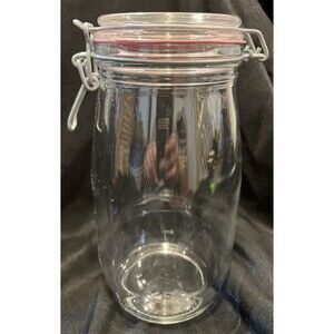 Antique VTG Arc France 1.5 Liter Clear Glass Hinged Canister Jar Great Shape